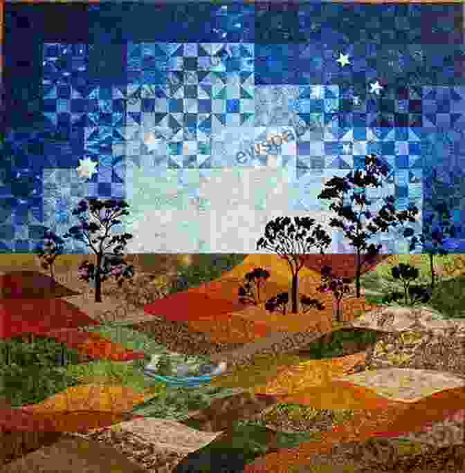 A Close Up Of A Patchwork Quilt Depicting A Serene Landscape Patchwork Trail Janet Kaderli