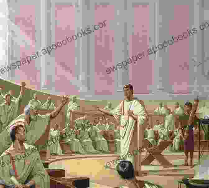 A Meeting Of The Roman Senate, With Senators In Their Distinctive Togas Engaged In Spirited Debate. Cleopatra S Heir: A Novel Of The Roman Empire