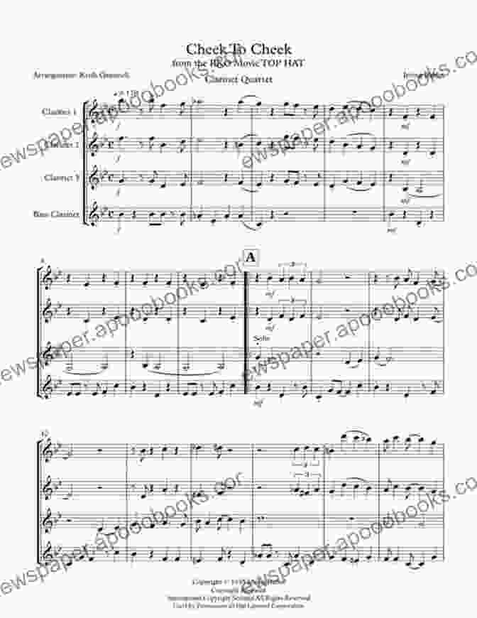 Musical Score Of Cheek To Cheek For Clarinet Quartet Cheek To Cheek For Clarinet Quartet